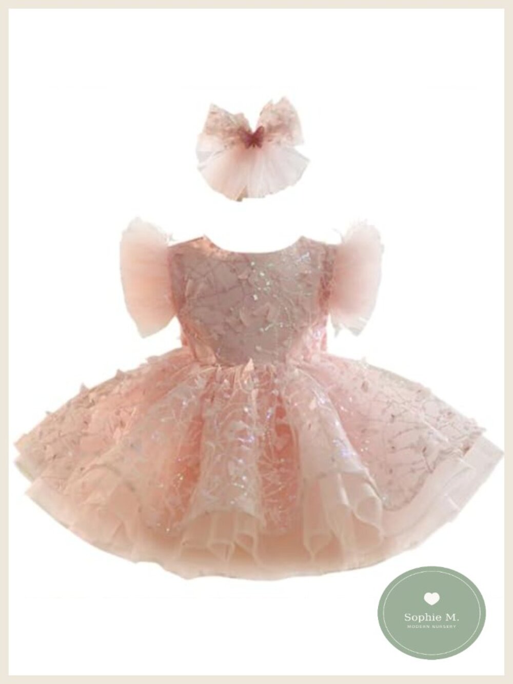 Girls Flower Girl Dress Sequin Butterfly Embroidery Lace Satin Formal